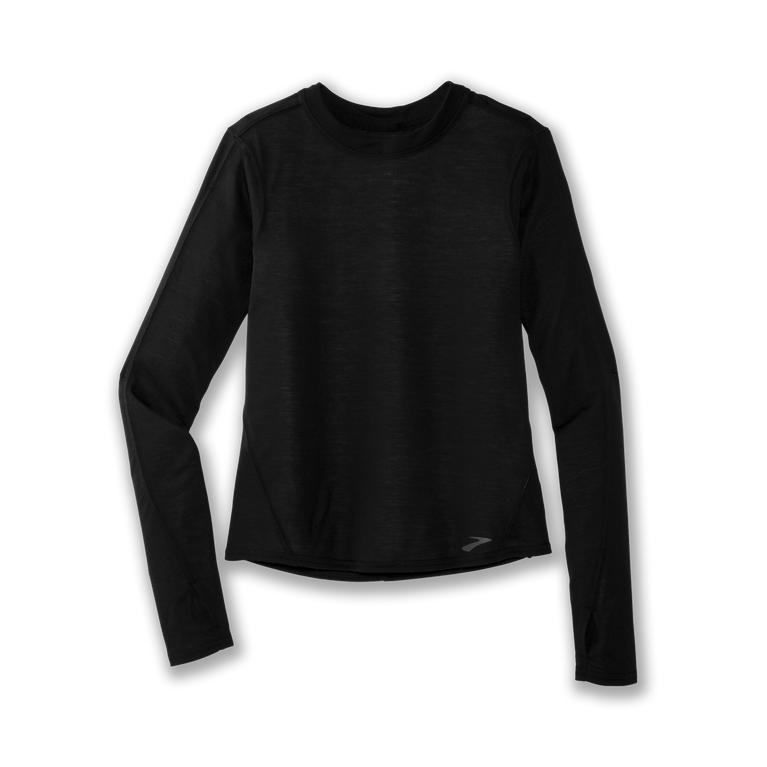 Brooks Distance Womens Long Sleeve Running Shirt - Heather Oatmeal/Black - Indonesia (KACL-87251)